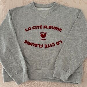 ❤️Zara Kids Girls PARIS Heather Gray Red velvet Crewneck Sweatshirt Sz 13-14